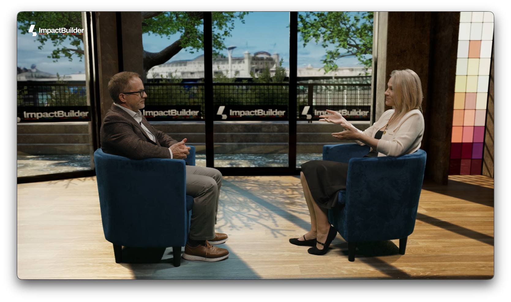 A man speaks to a camera as part of an interview