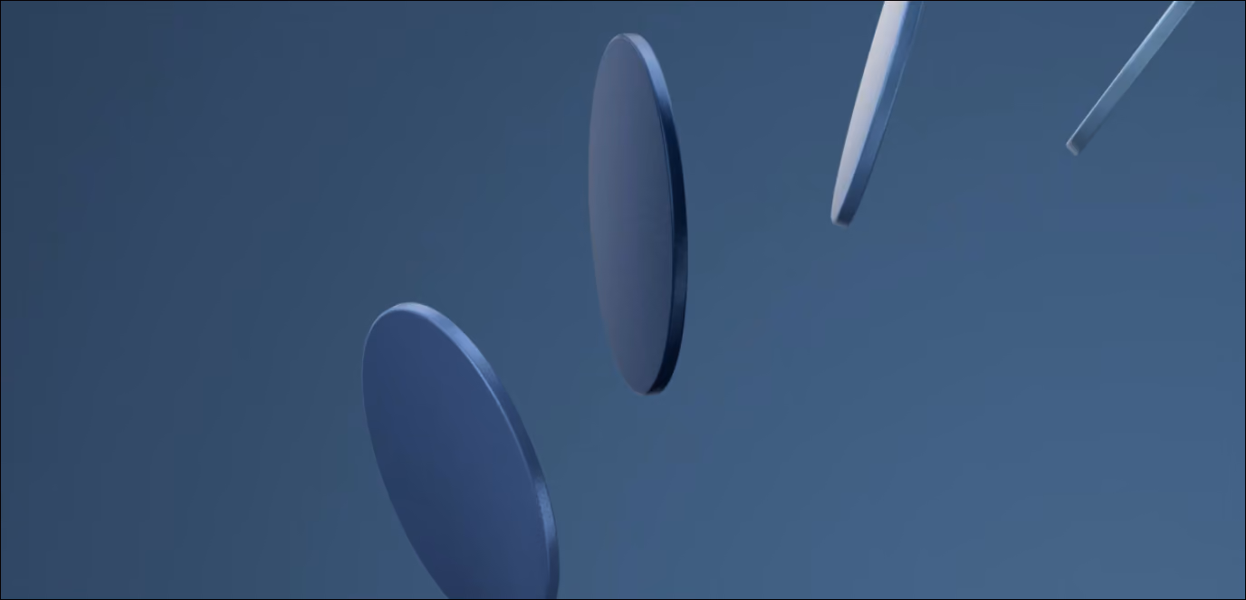 Decorative abstract 3D graphic of floating blue discs