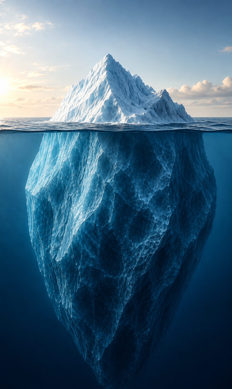Eisberg als Symbol für verborgene Vertriebsrisiken unter der sichtbaren Unternehmensperformance.