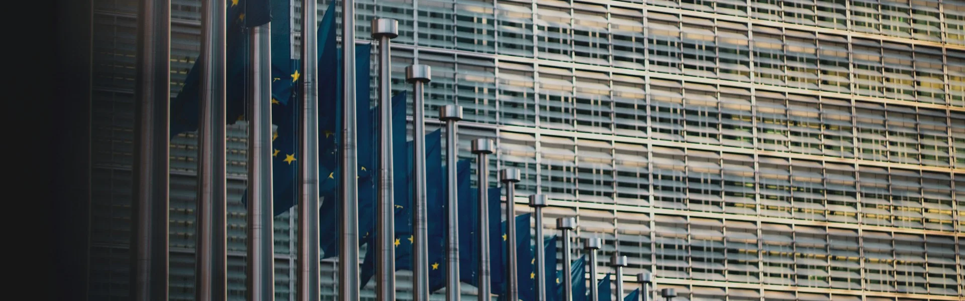 Row of EU flags in front of the Berlaymont building, Brussels