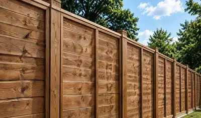 Wooden fencing panels installed along residential boundary with garden backdrop