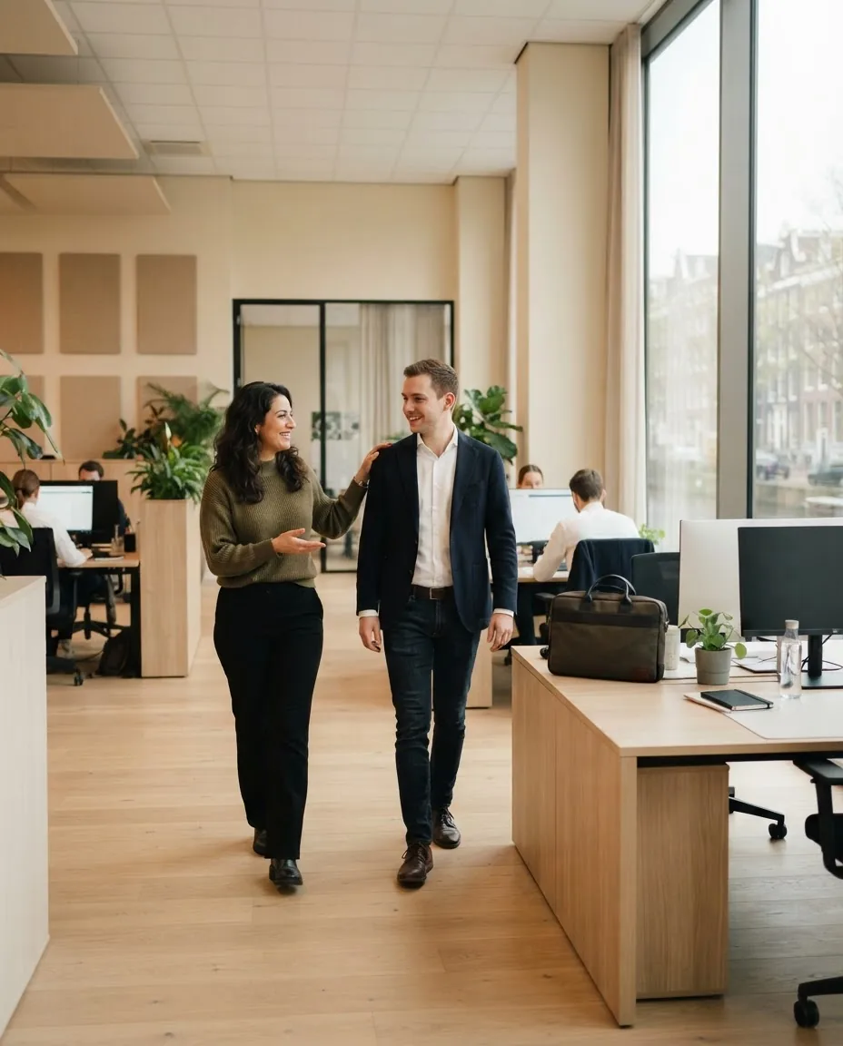 New colleague being shown to his workplace on his first day