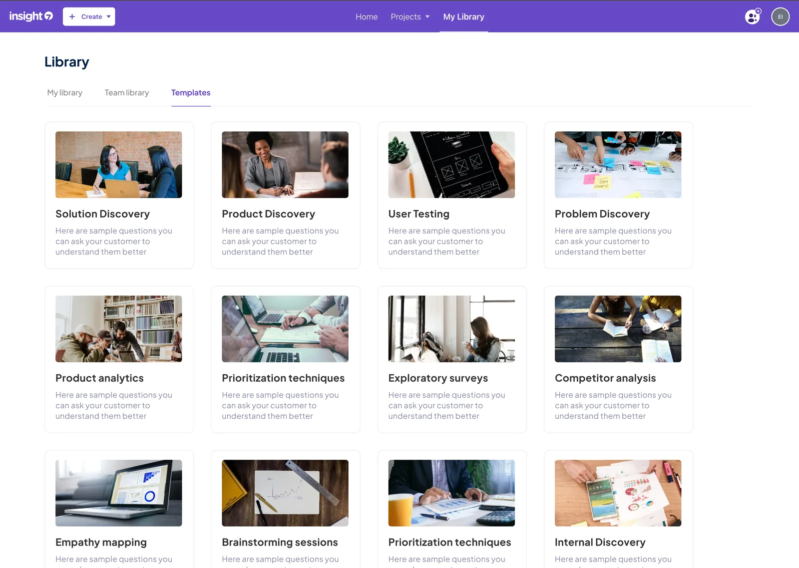 User research interview template library