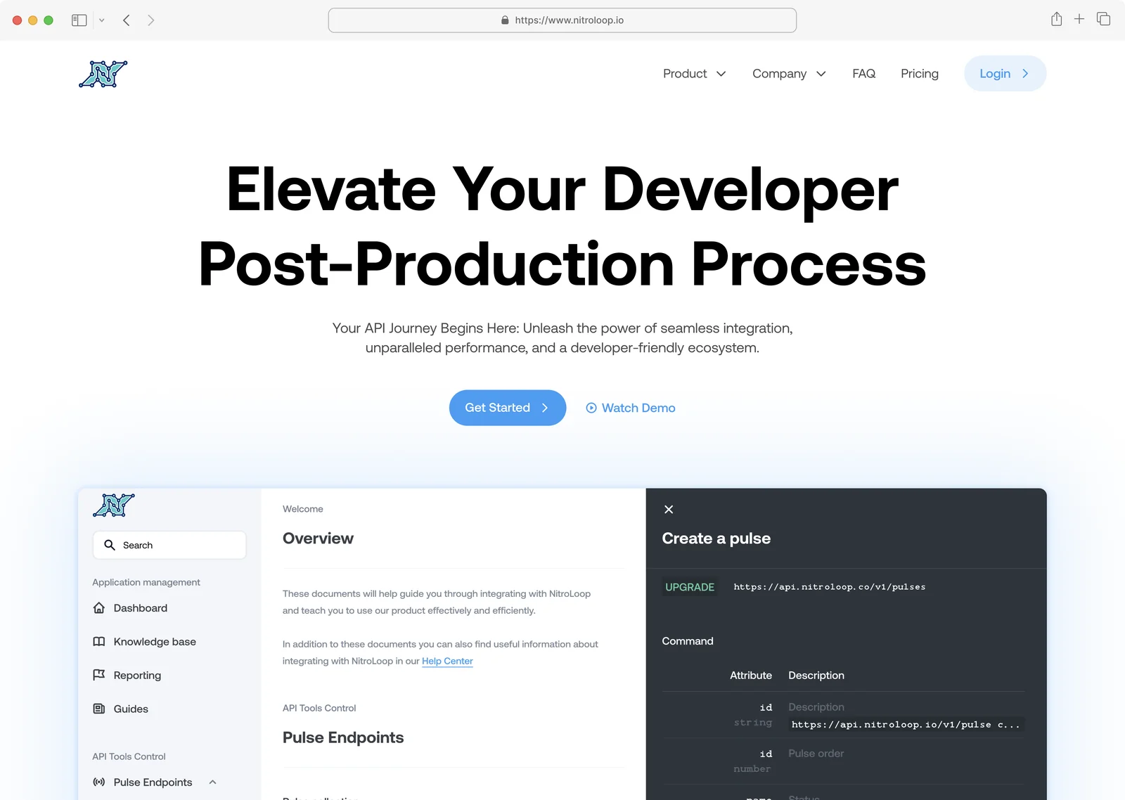 Nitroloop developer platform landing page