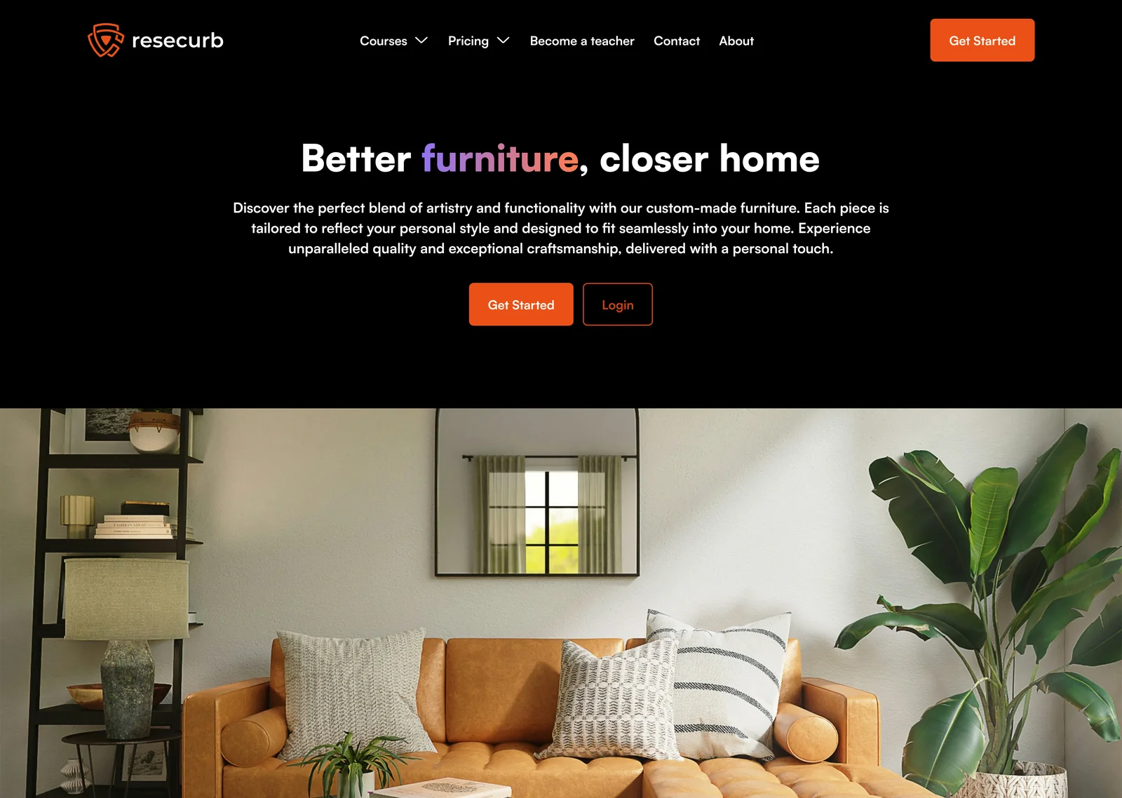 Resecurb furniture marketplace landing page