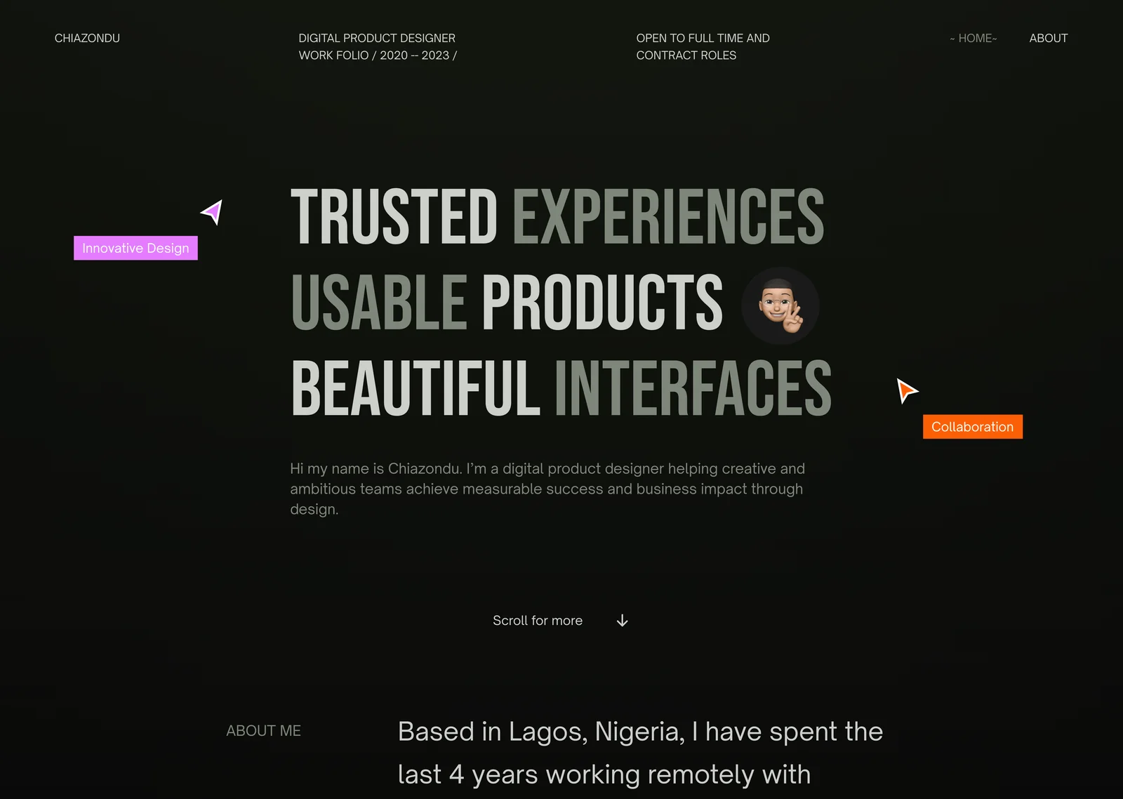 Product designer portfolio landing page