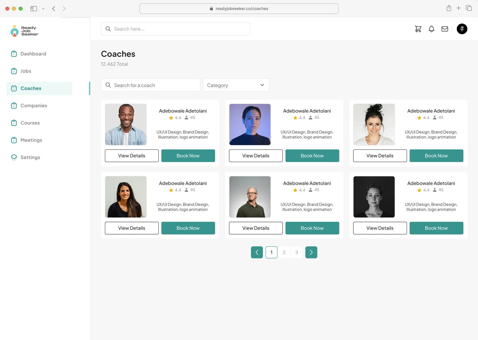 Coach directory and booking listings