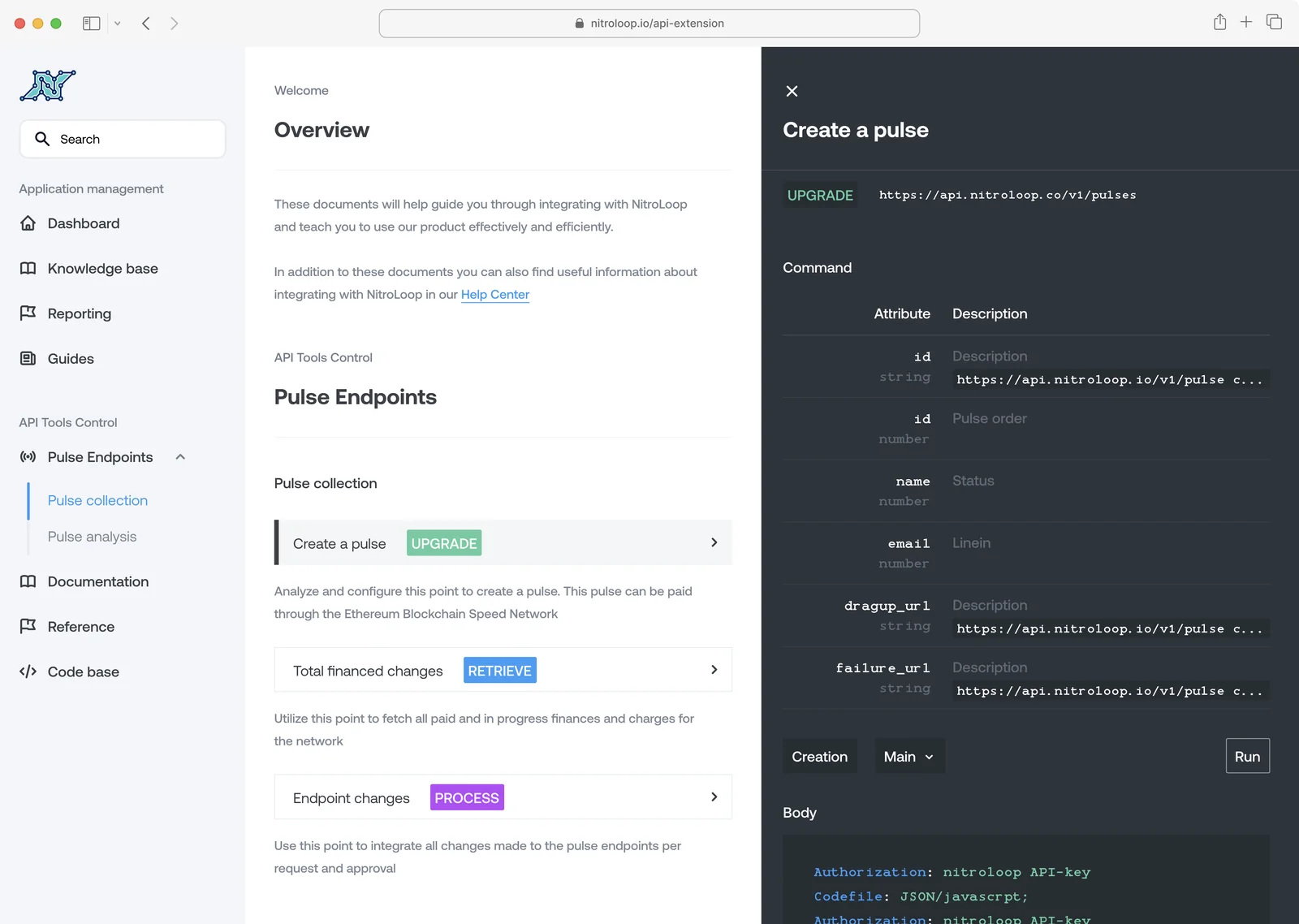 Nitroloop API documentation and pulse endpoints