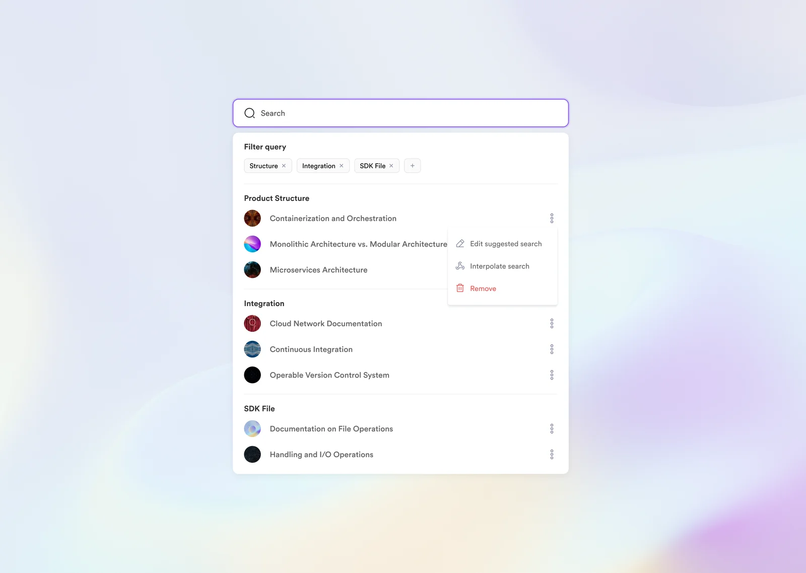 Documentation search and filtering experience