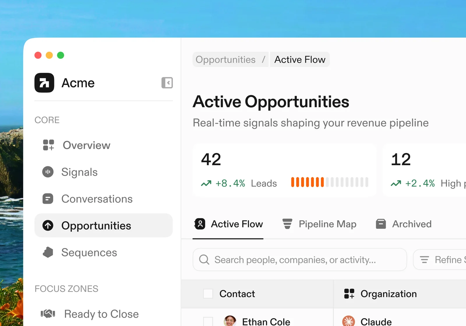 Acme CRM active opportunities pipeline