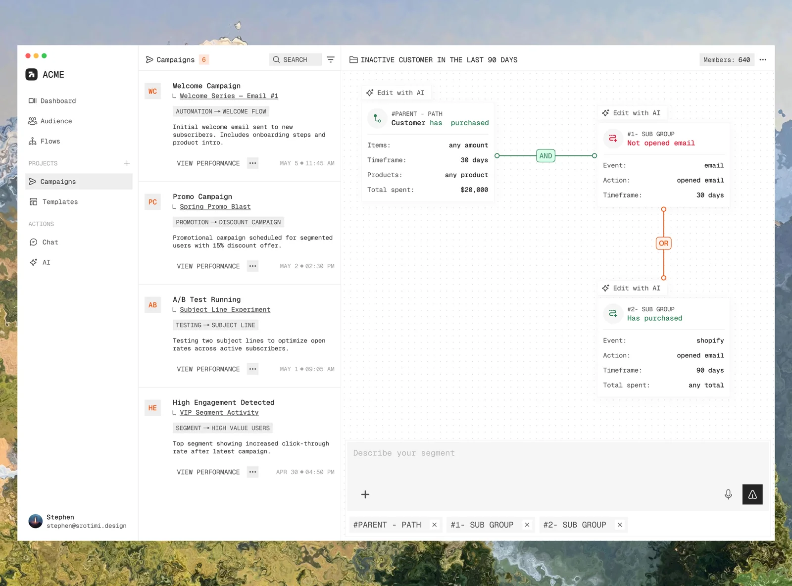 Lifecycle campaign flow builder canvas
