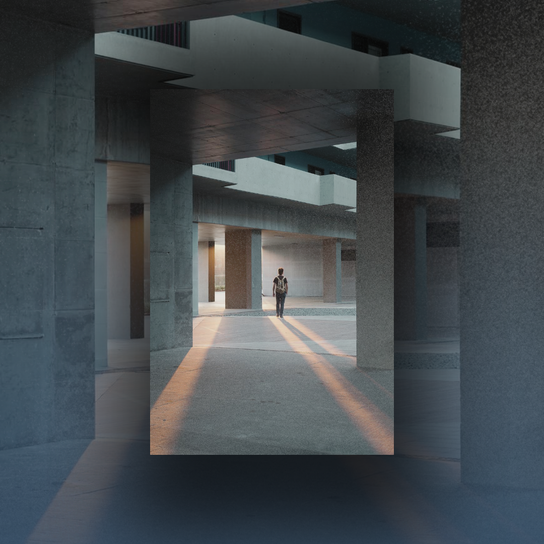 People moving through a bright indoor public space, with a Saving Birds graphic overlay.