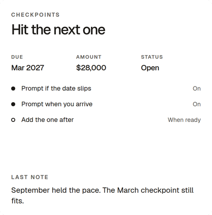 A checkpoint in the Saving Birds plan studio.