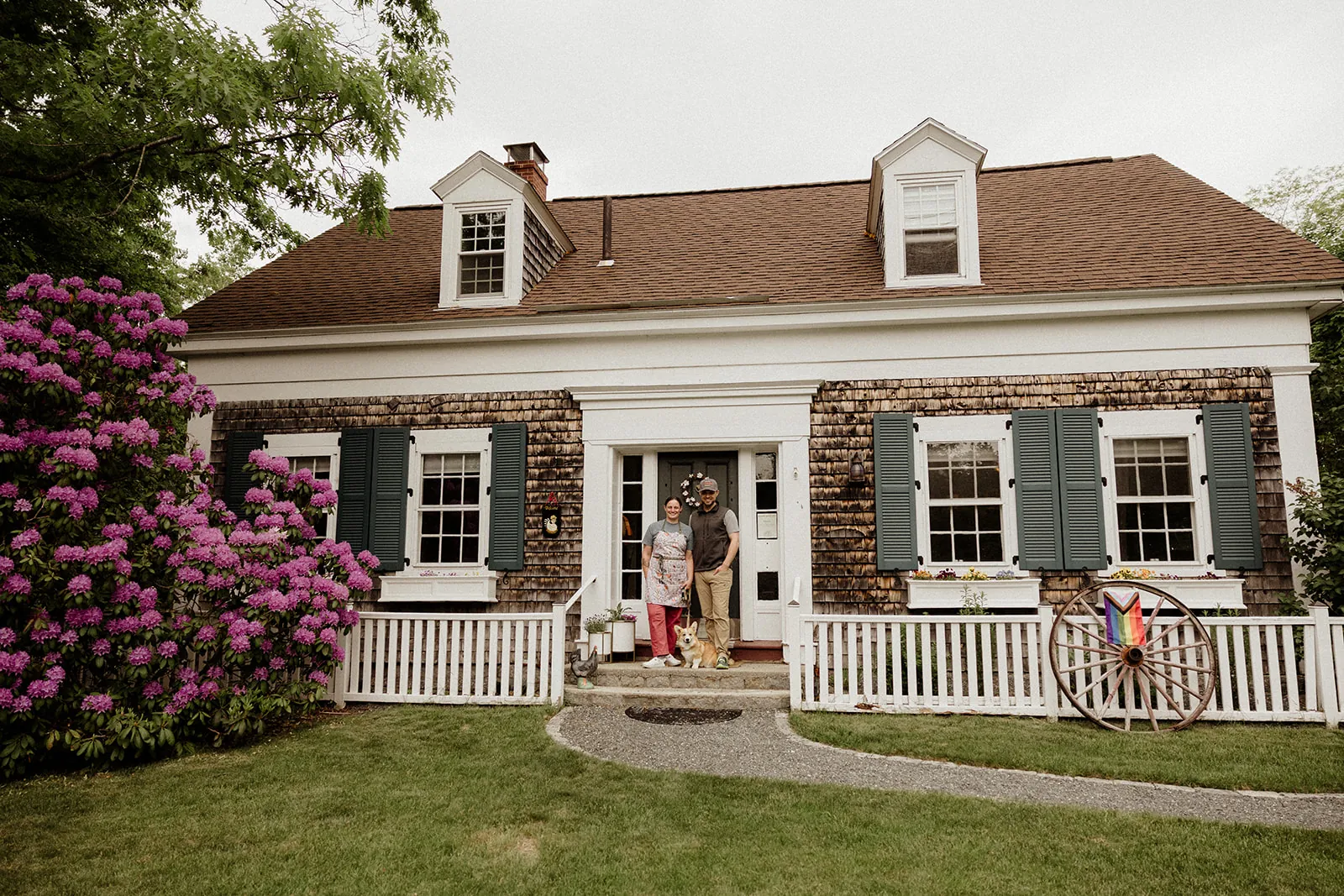 Amanda and Derrick at the front entrance of Coach Stop Inn