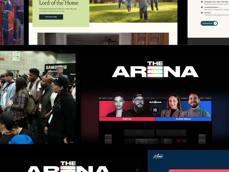 Stills from the Fri3nds reel: client sites stacked one above the next