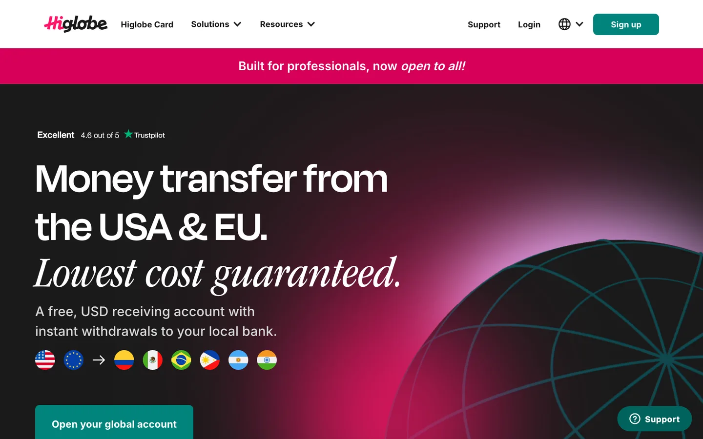 HiGlobe homepage in Webflow