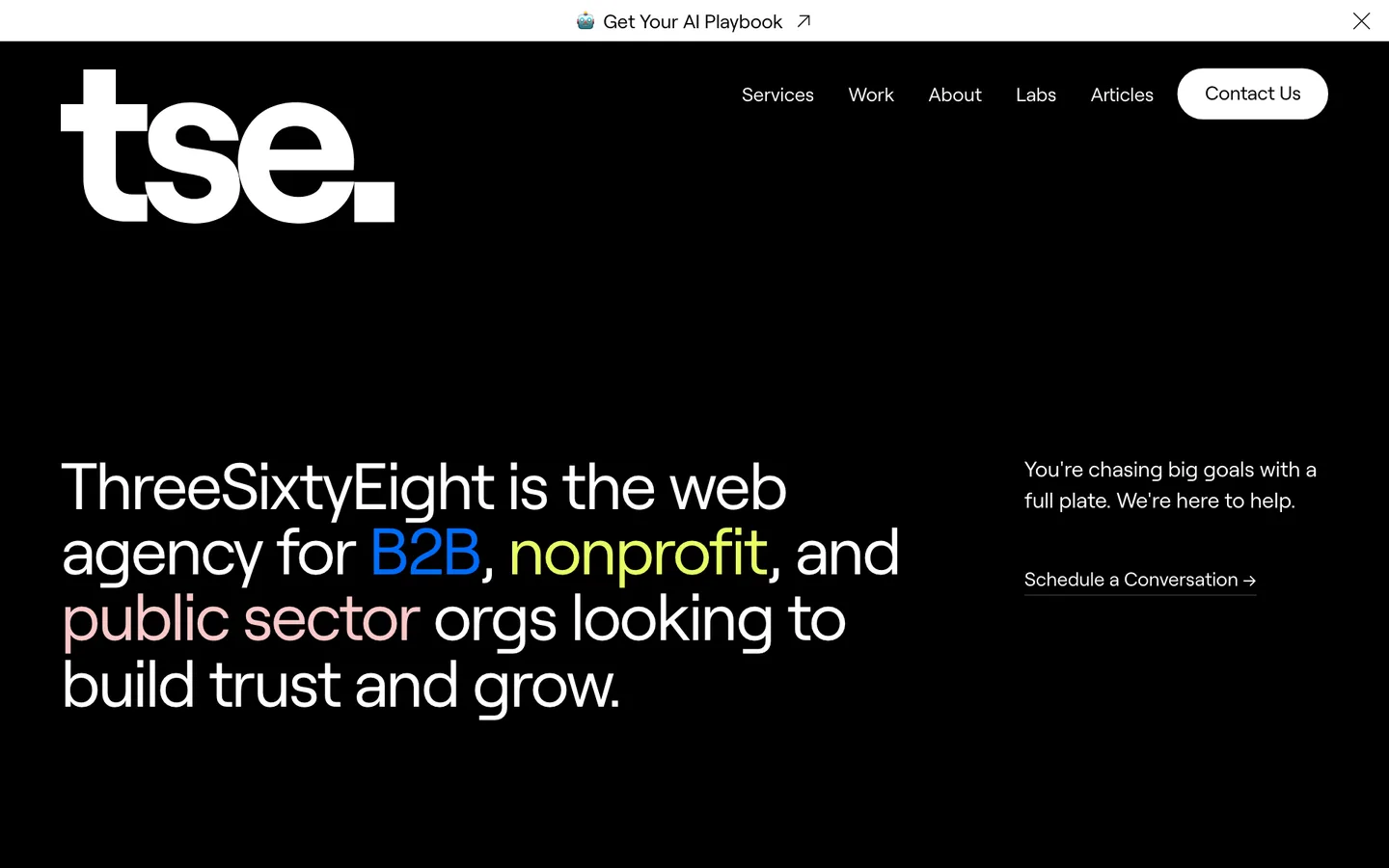 ThreeSixtyEight homepage, built on Webflow