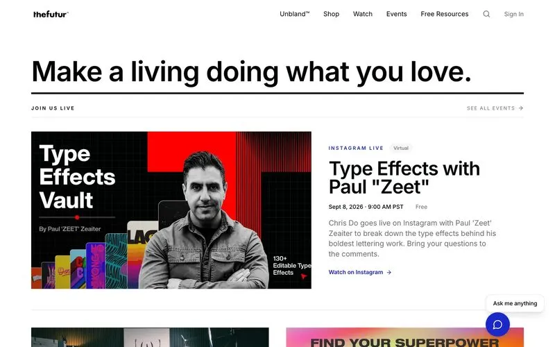 Homepage of The Futur, a Fri3nds client
