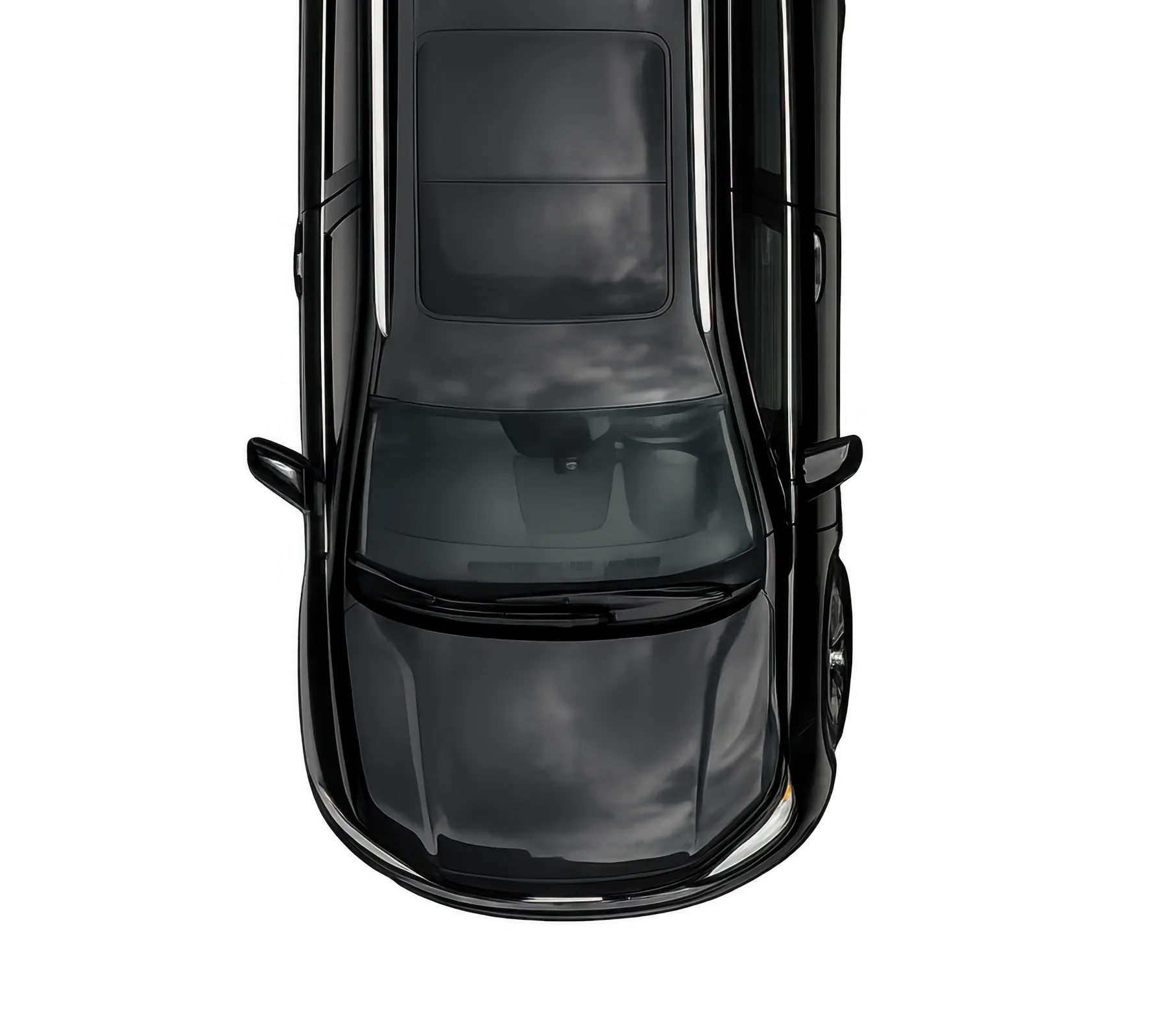Black SUV seen from above, windshield and hood