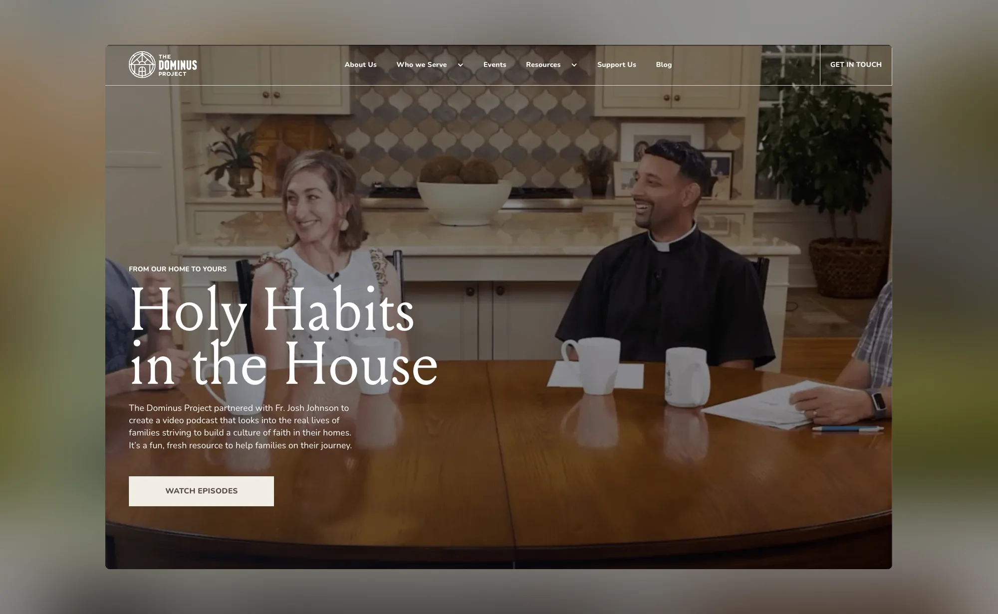 The Holy Habits in the House podcast page, with the show description and a Watch Episodes button over a still from the video podcast