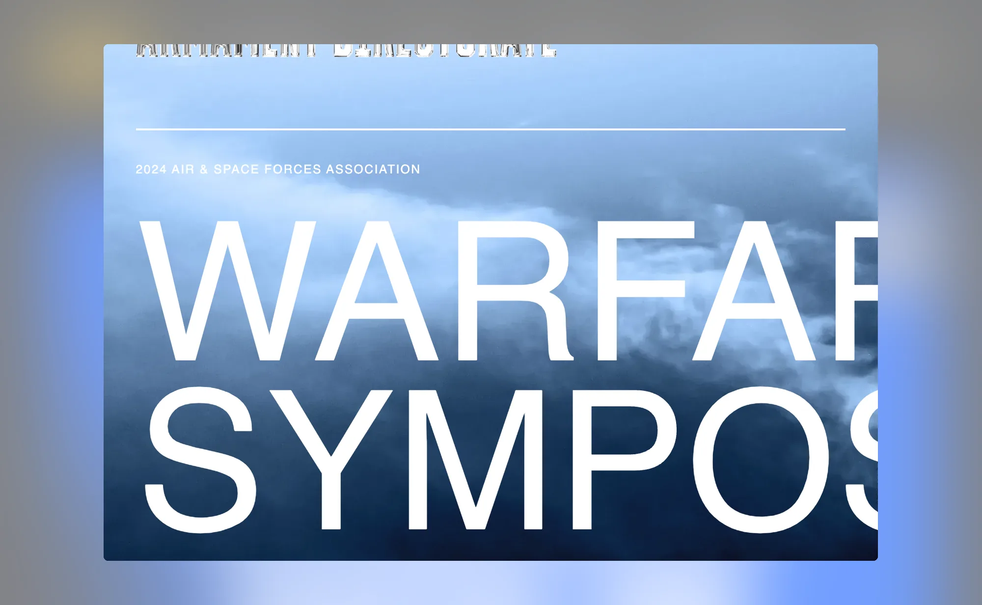 The 2024 Warfare Symposium event landing page hero, with the event dates and Colorado venue set over a munition rendering in cloud