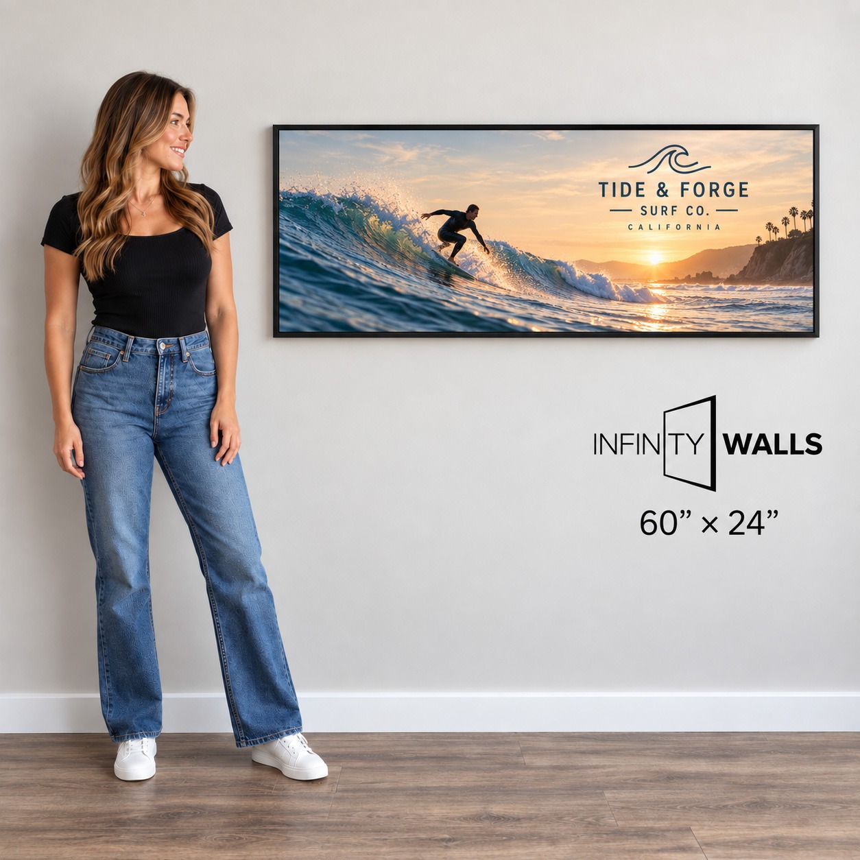Framed SEG print, 60" x 24", shown mounted on an office wall for scale