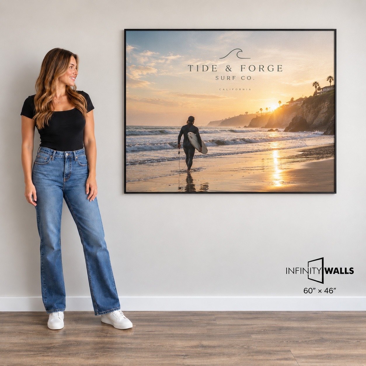 Framed SEG print, 60" x 46", shown mounted on an office wall for scale