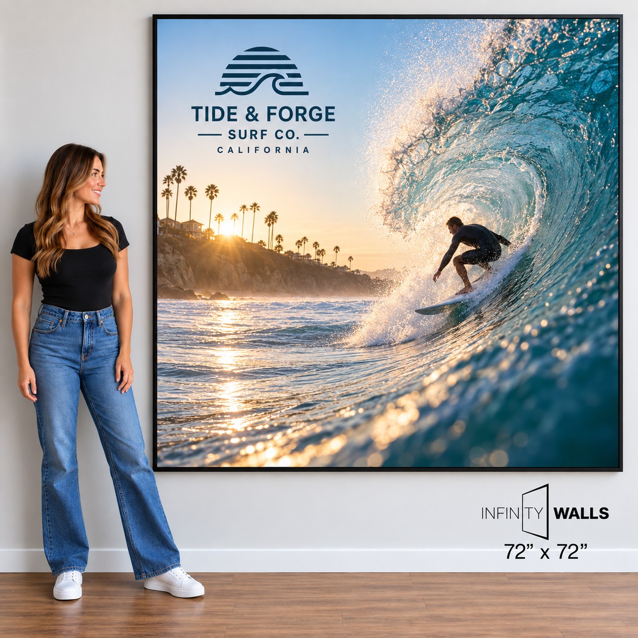 Framed SEG print, 72" x 72", shown mounted on an office wall for scale