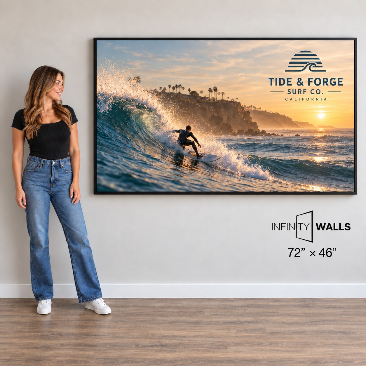Framed SEG print, 72" x 46", shown mounted on an office wall for scale