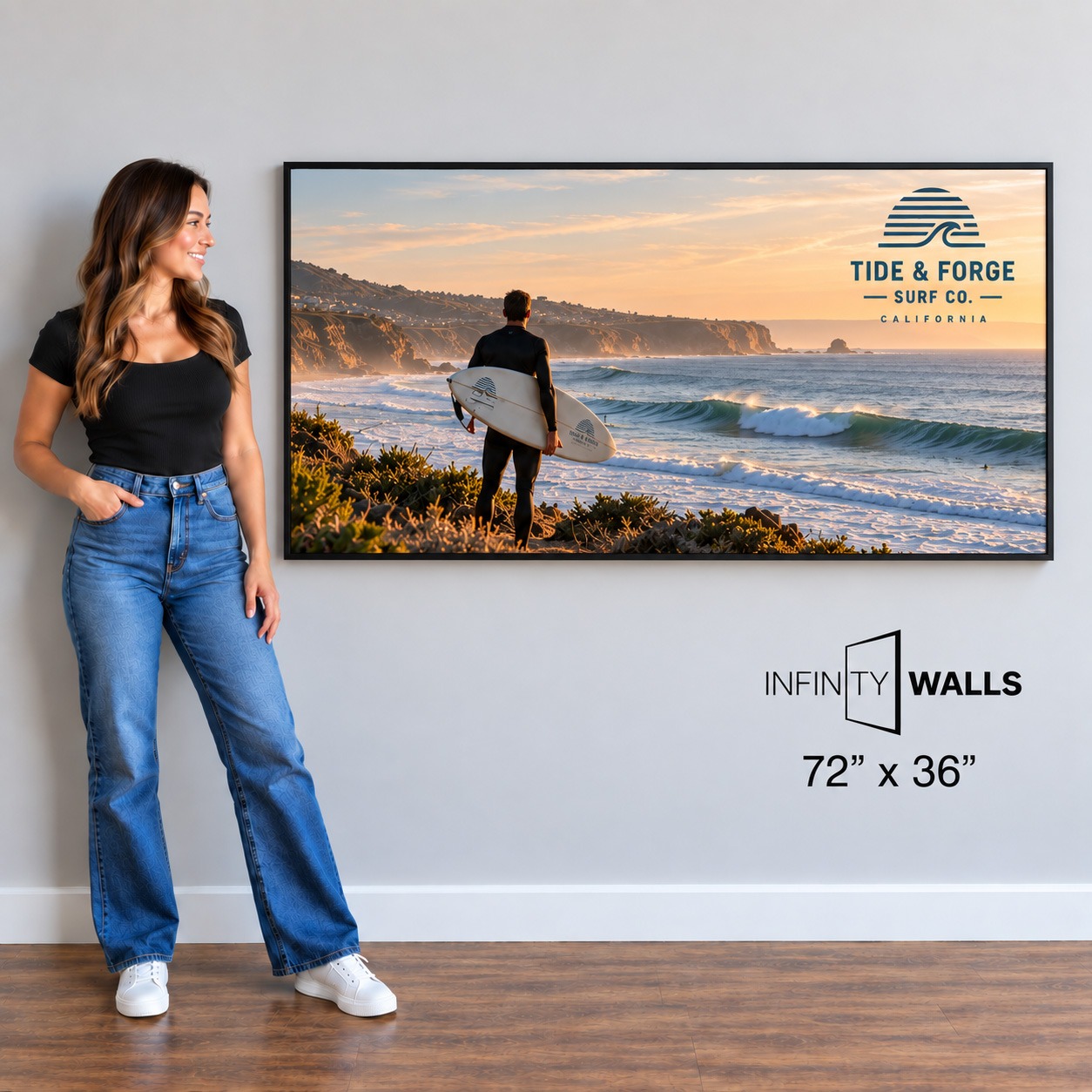Framed SEG print, 72" x 36", shown mounted on an office wall for scale