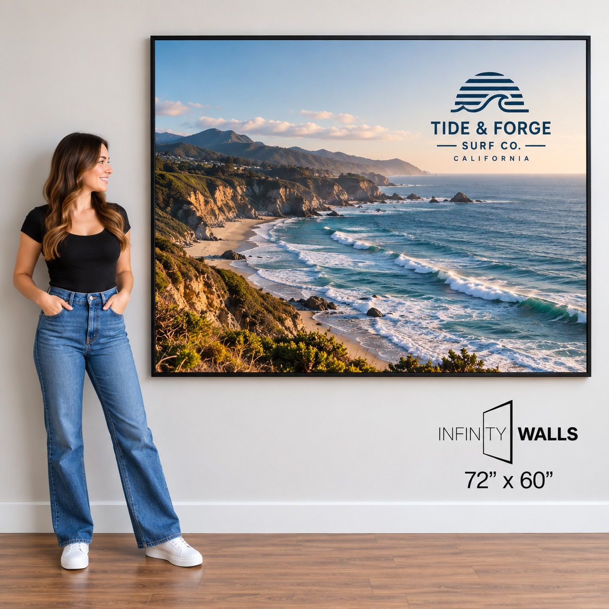 Framed SEG print, 72" x 60", shown mounted on an office wall for scale