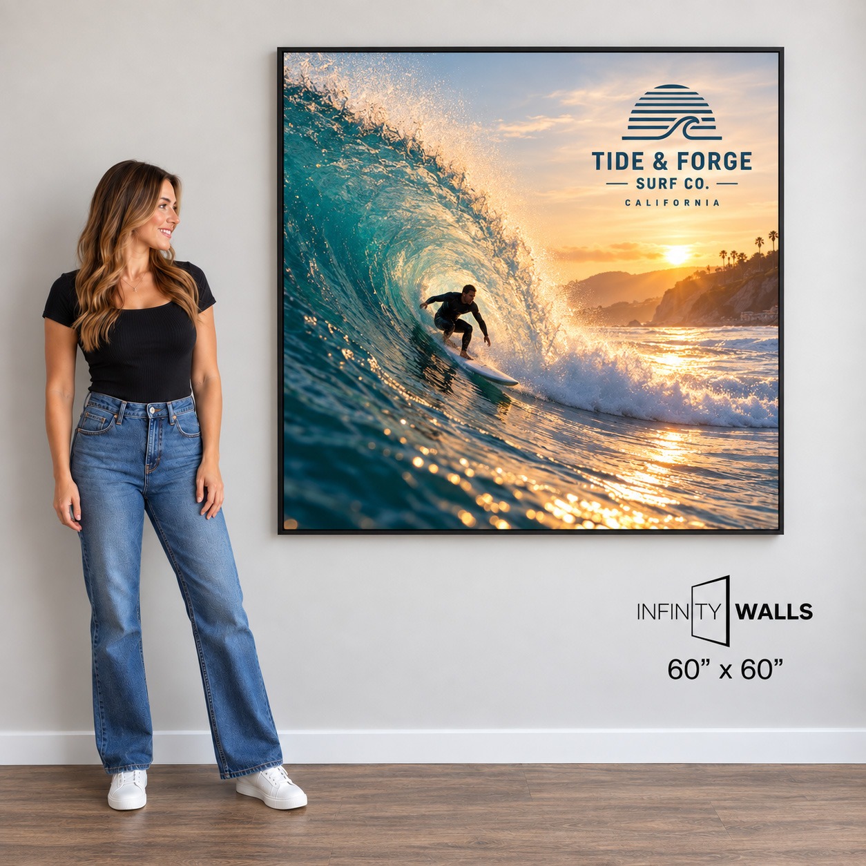 Framed SEG print, 60" x 60", shown mounted on an office wall for scale