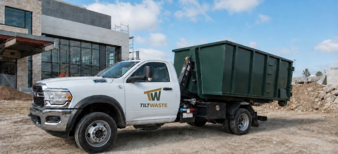 Tilt Waste dumpster on an active builder jobsite