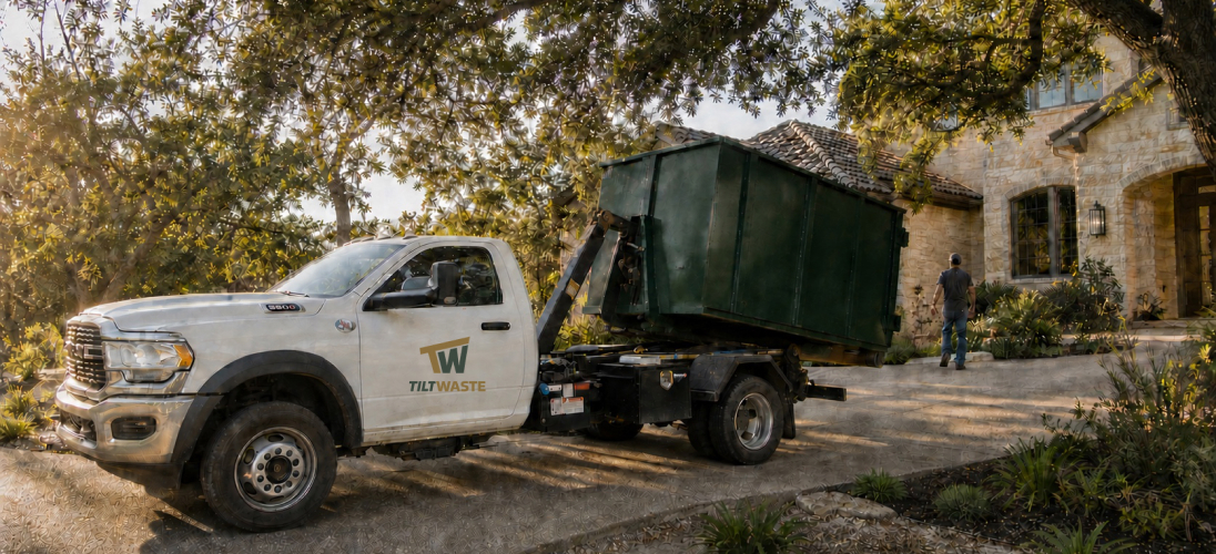 Tilt Waste dumpster at a homeowner property