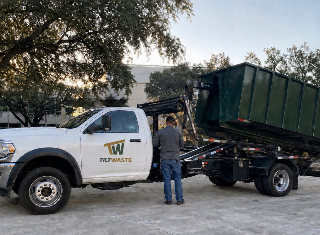 Tilt Waste truck on an active Central Texas jobsite