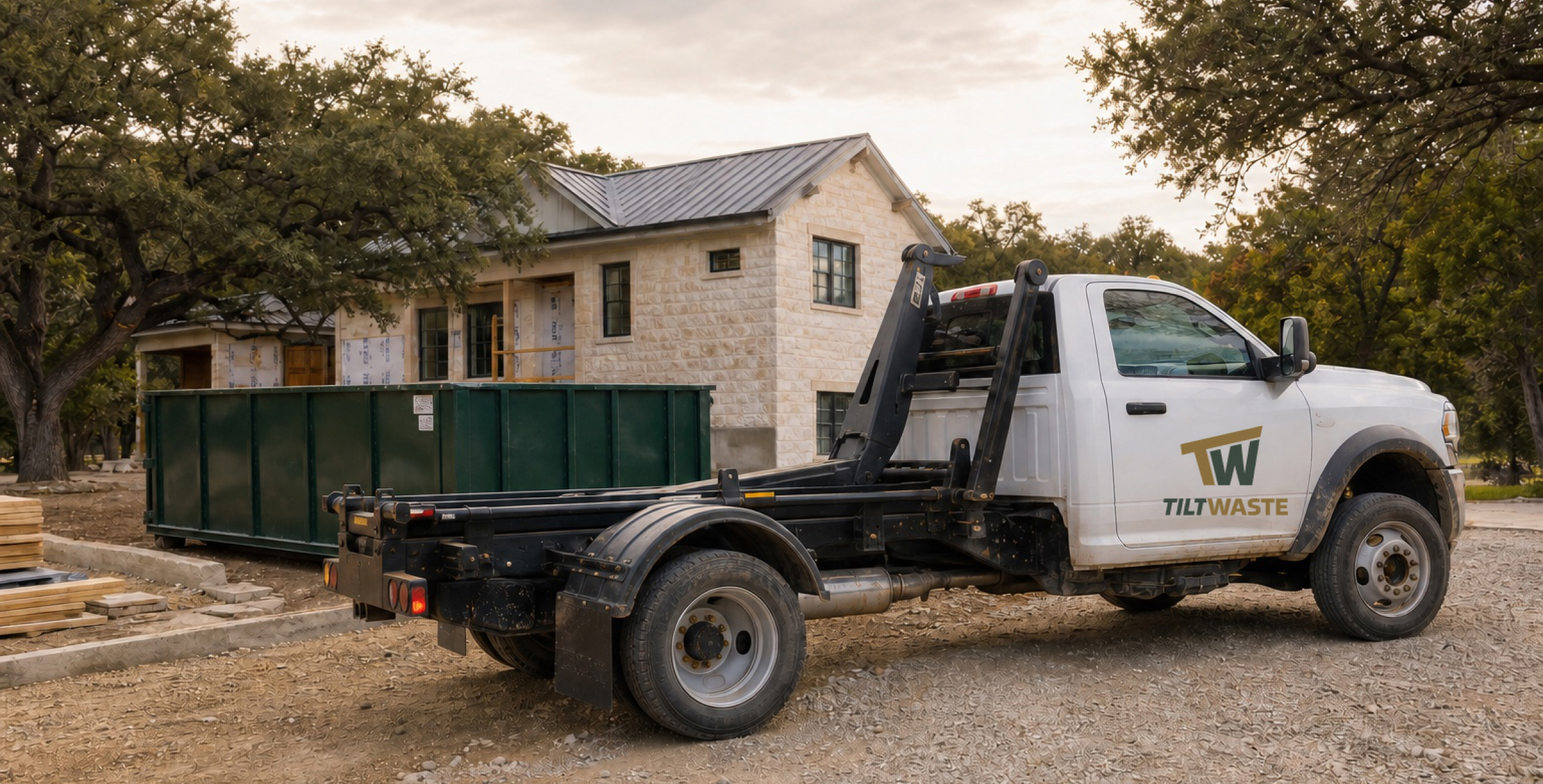 Tilt Waste branded truck at a Central Texas jobsite