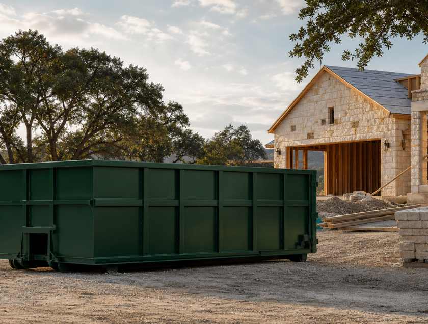 Green Tilt Waste dumpster at a construction project