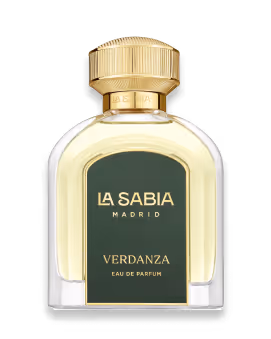 La Sabia Madrid Verdanza Eau de Parfum bottle with gold cap and green label.
