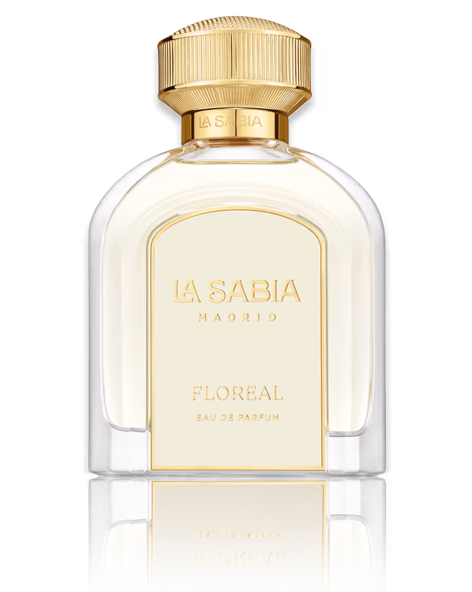 La Sabia Madrid Floreal Eau de Parfum bottle with golden cap and lettering on light background.