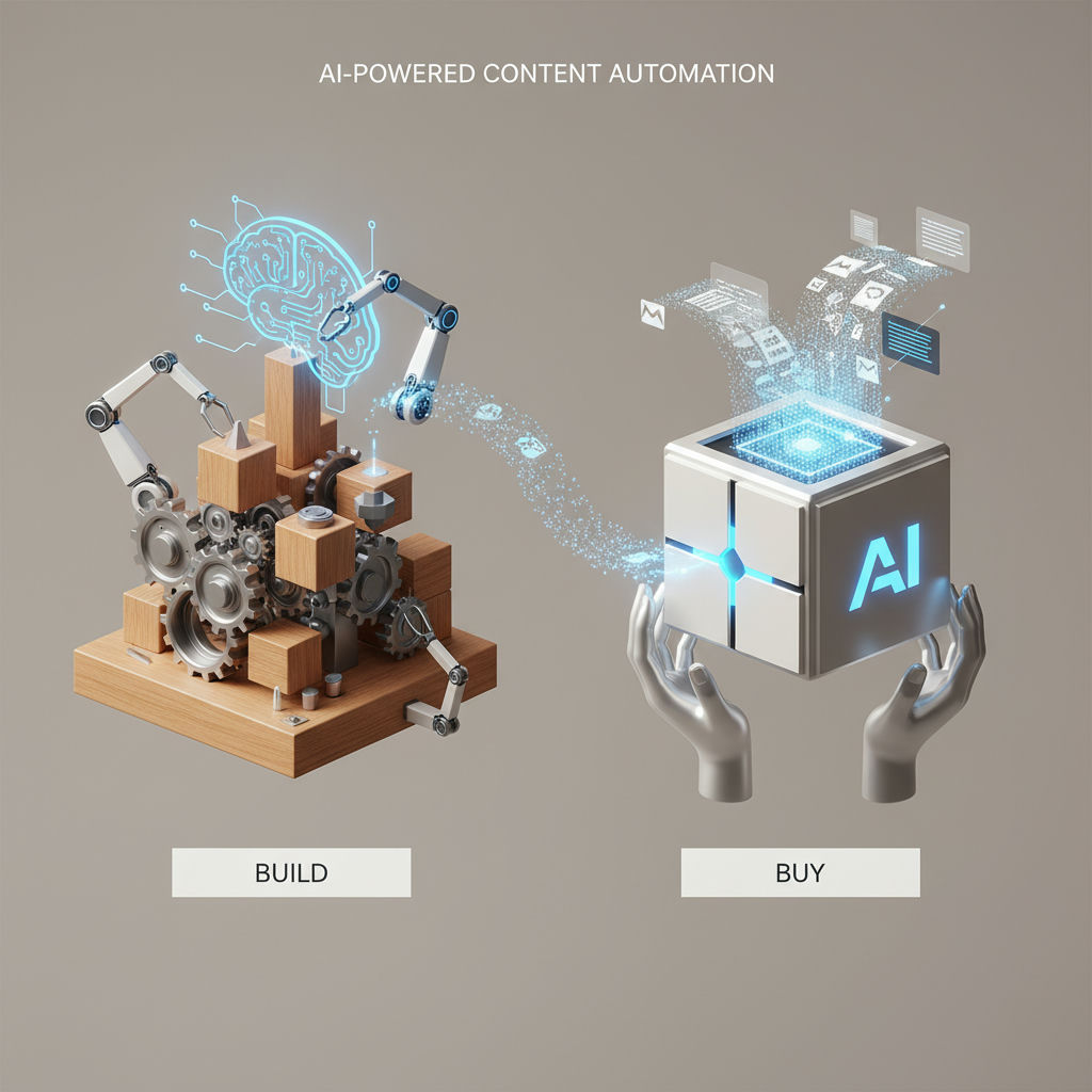 3D render comparison of sealed SaaS versus modular AI-Powered Content Automation Systems pipelines