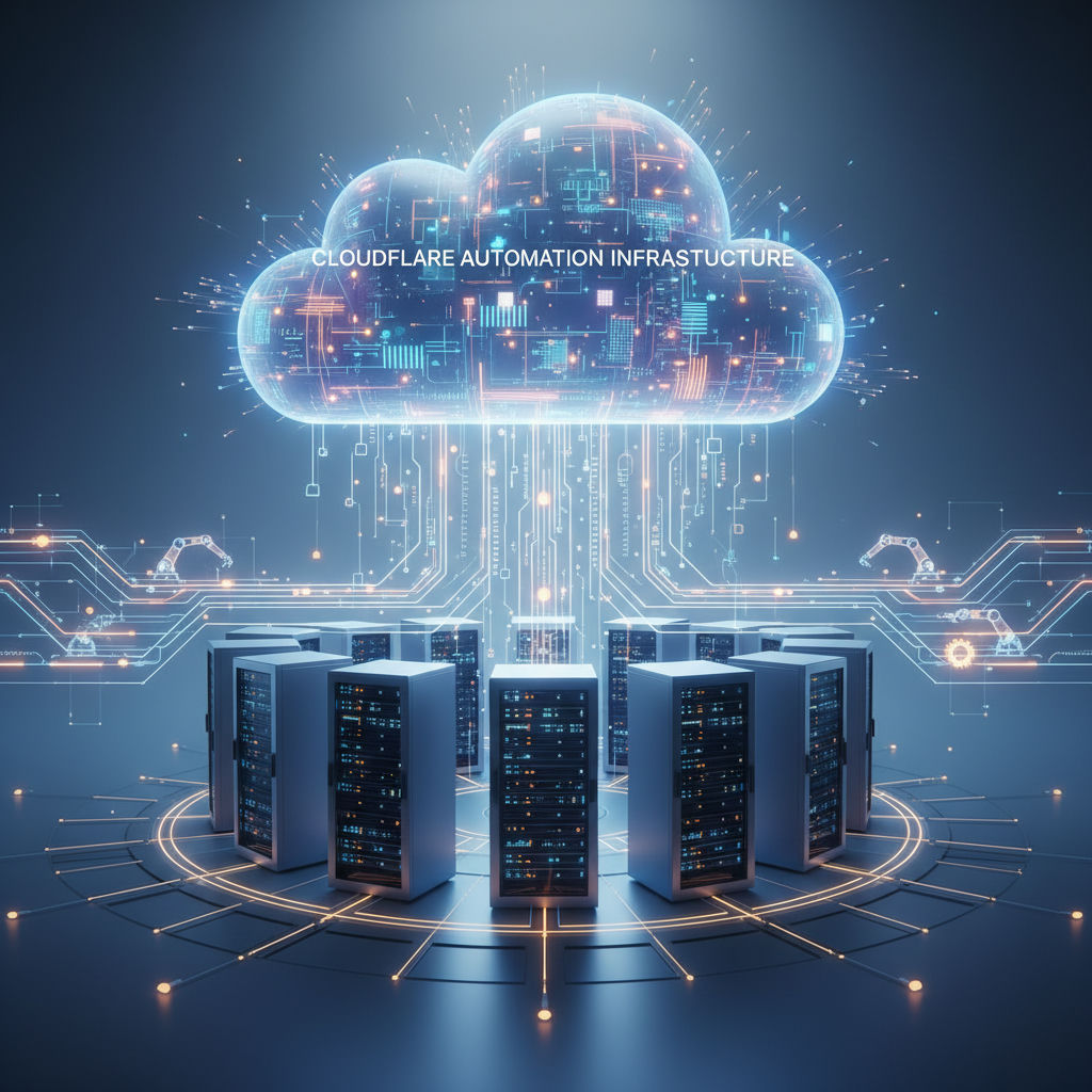 3D render of modular blocks illustrating Cloudflare Infrastructure for Scalable Automation pipeline across edge nodes