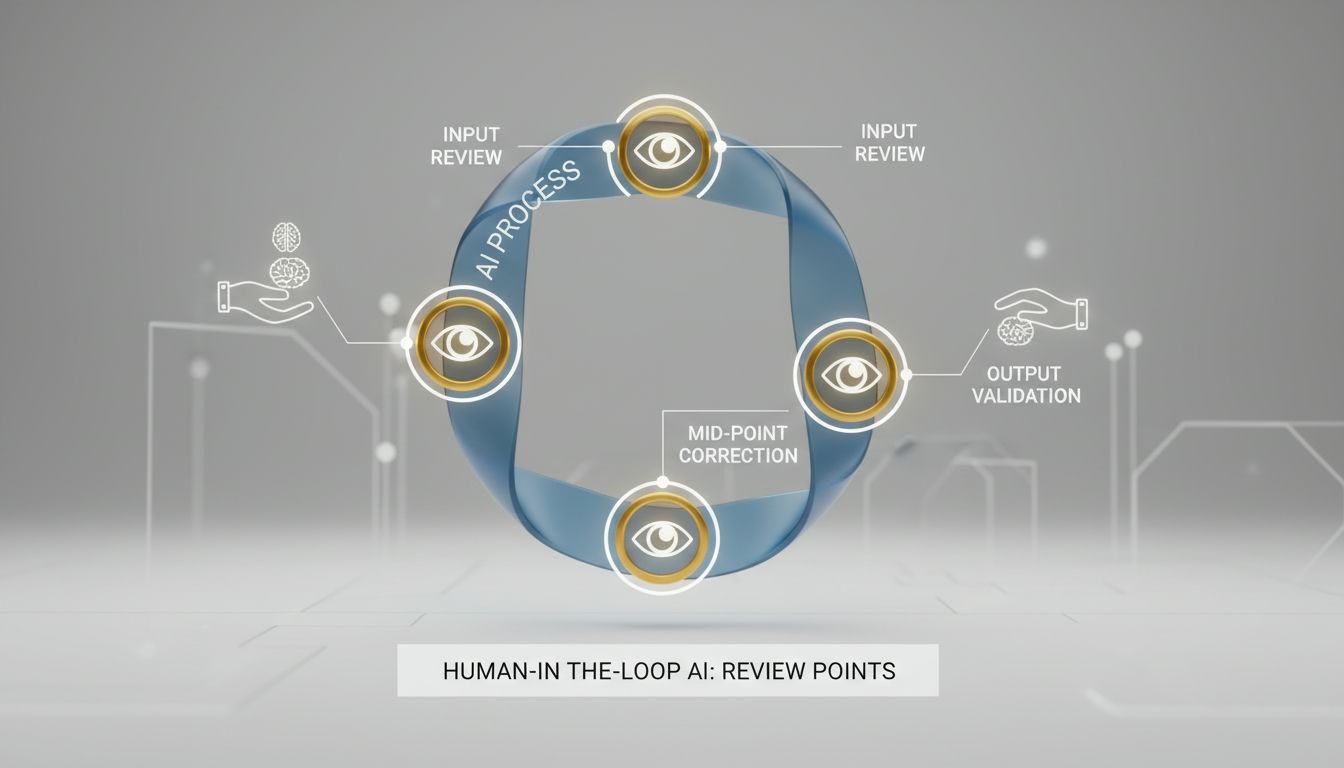 3D visualization of human-in-the-loop AI review points along an automated workflow pipeline - human-in the-loop ai