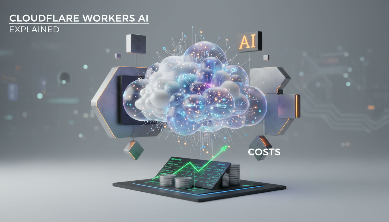 Minimal 3D render showing cloudflare workers ai as edge GPU inference distributed across a global network of nodes