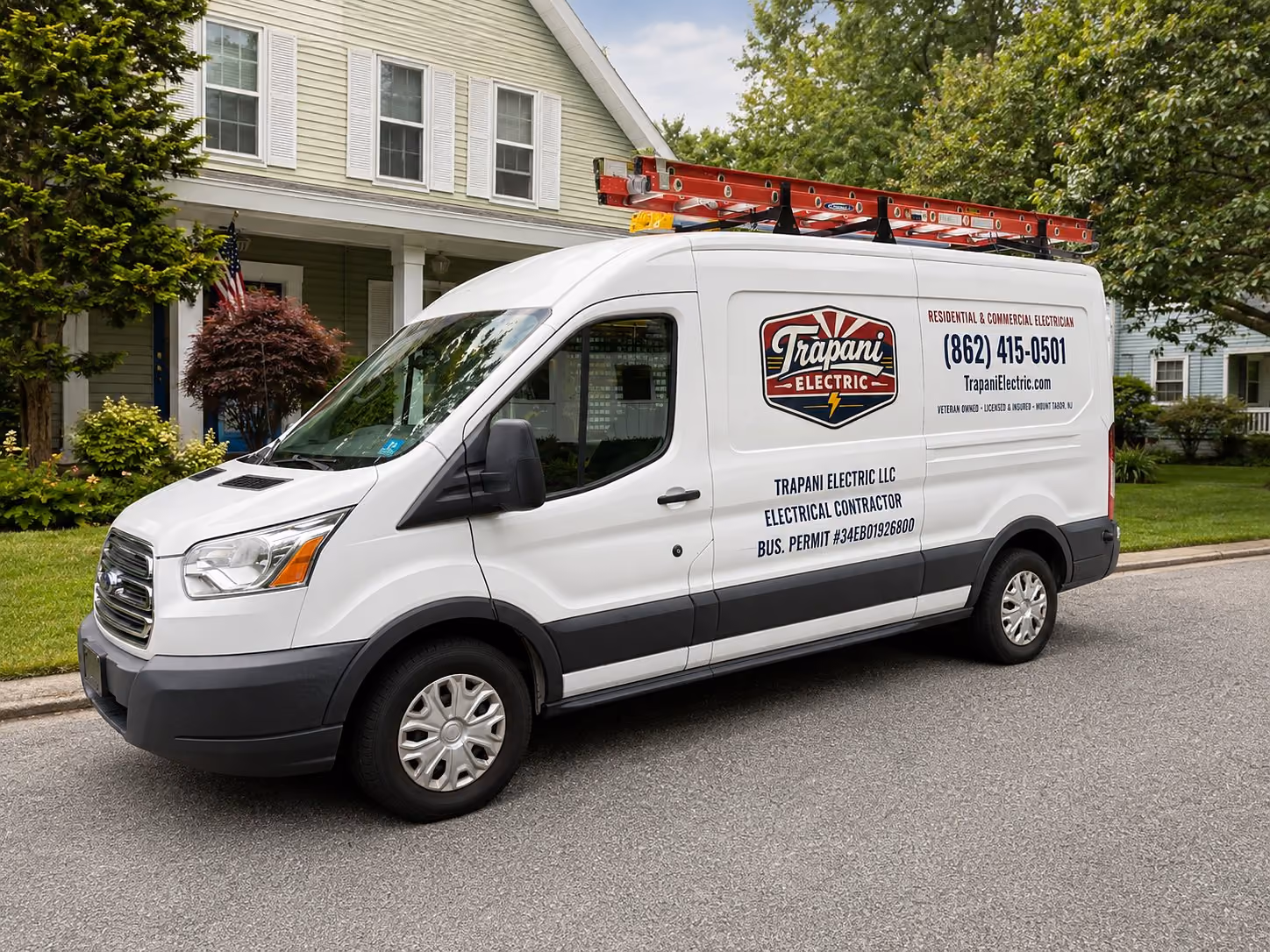 The Trapani Electric van on a residential street in the five Northern New Jersey counties the company serves