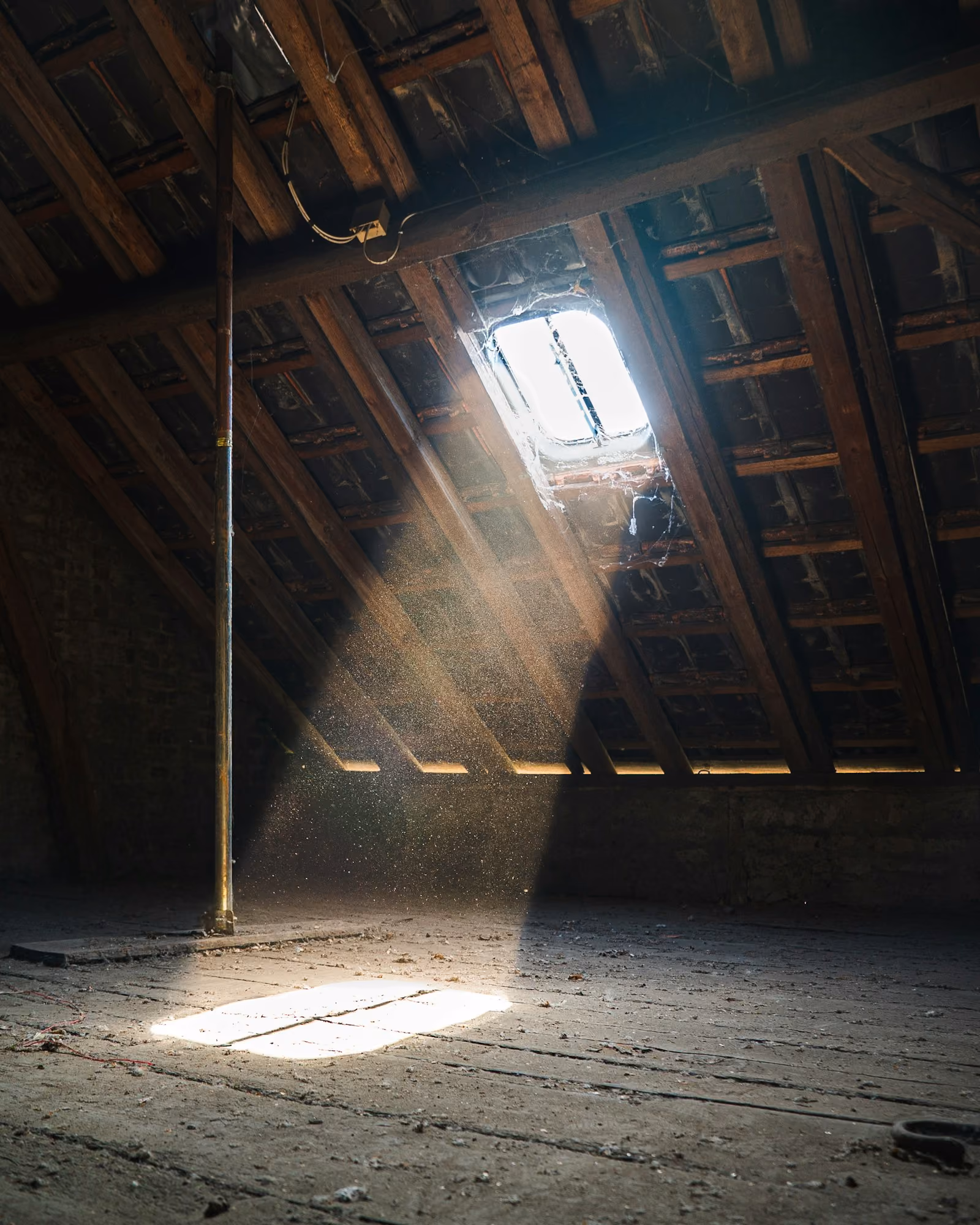 Attic space in a Northern New Jersey home where a whole house fan exhausts into