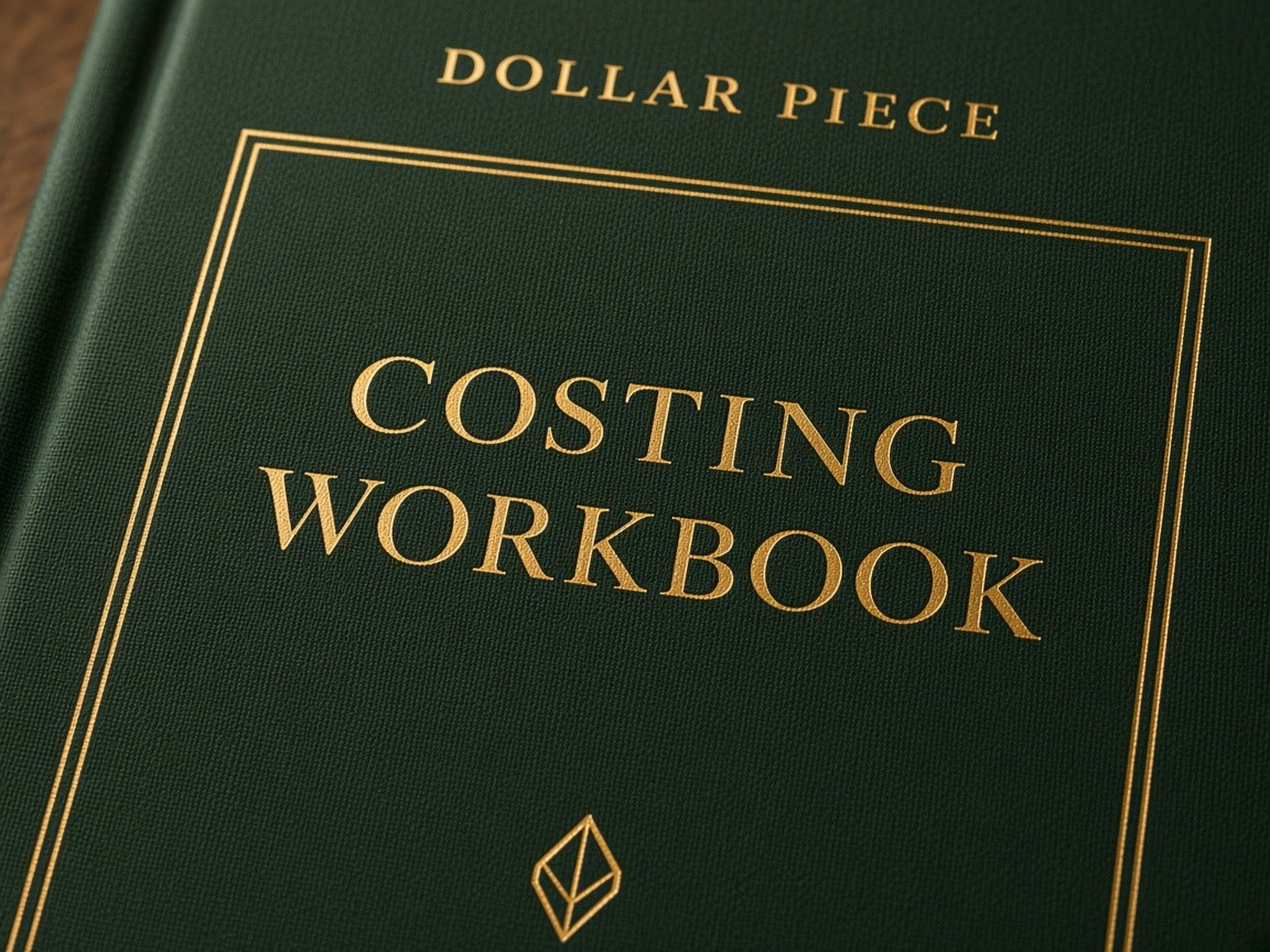 Dollar Piece Costing Workbook, forest-green clothbound hardcover with gold foil