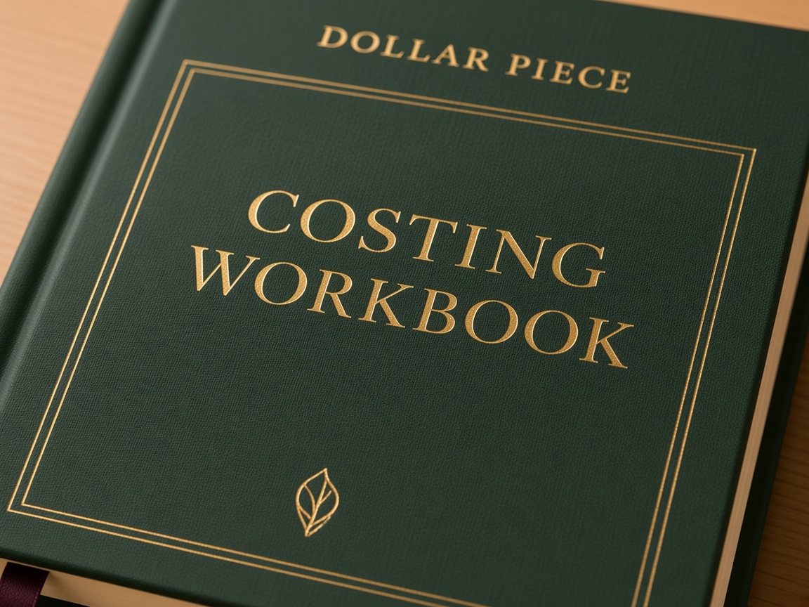 Close-up of gold foil Costing Workbook cover