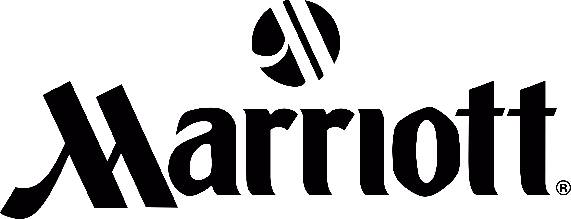 Horizontal Marriott logo with the capitalized word 'Marriott' featuring a stylized M made of vertical lines, in a dark color on a transparent background.