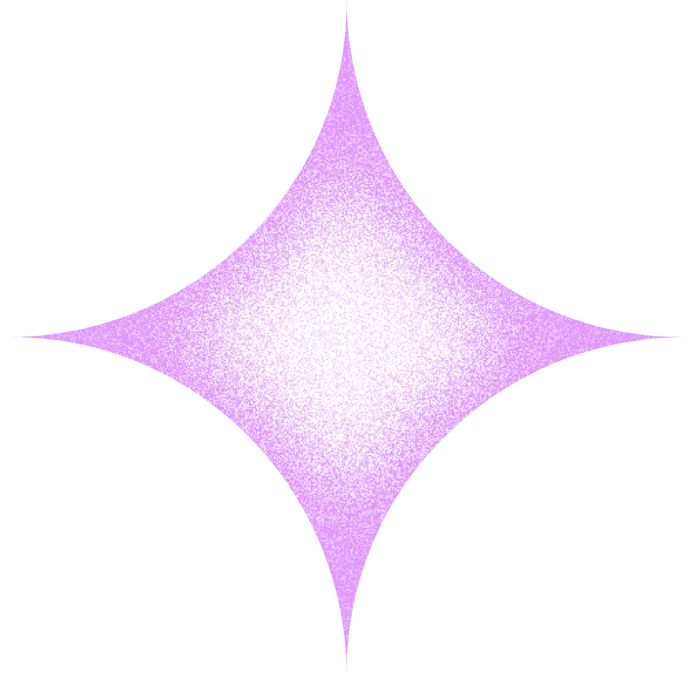 A symmetrical, four-pointed star shape in light purple with a textured black speckled center on a black background.