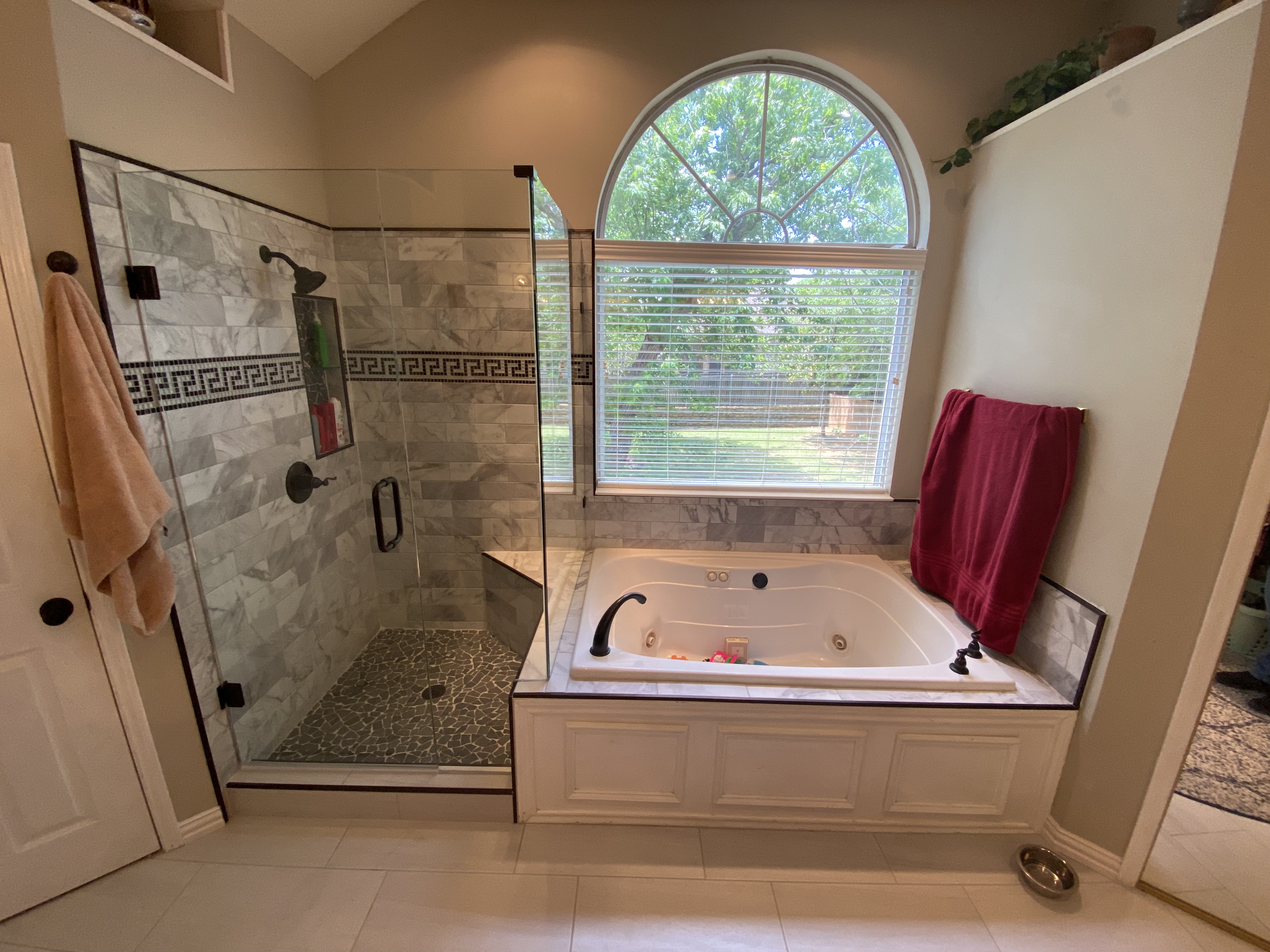 Completed shower remodeling project in Coppell, Texas by Redcrest Construction